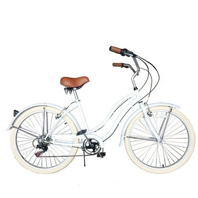 17кг 26&quot; Белая шина для женщин Взрослые 7 скоростей Shimano Lady City CE США Hi-Ten Steel Frame CPSC Beach Cruiser Велосипед