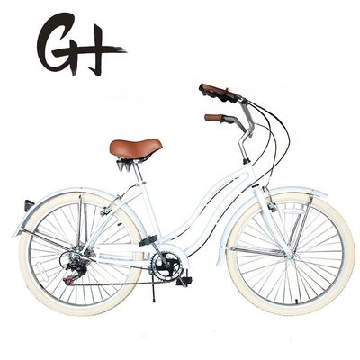 17кг 26&quot; Белая шина для женщин Взрослые 7 скоростей Shimano Lady City CE США Hi-Ten Steel Frame CPSC Beach Cruiser Велосипед
