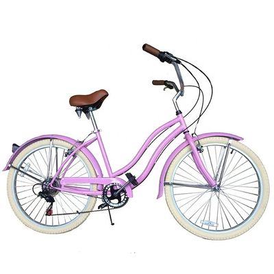 17кг 26&quot; Белая шина для женщин Взрослые 7 скоростей Shimano Lady City CE США Hi-Ten Steel Frame CPSC Beach Cruiser Велосипед