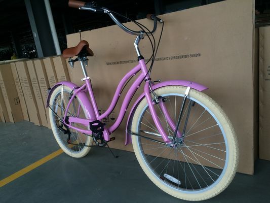 Десять стальных рамок 26 дюймов Shimano 7 скоростей OEM логотип взрослые женщины леди пляжный крейсер велосипед