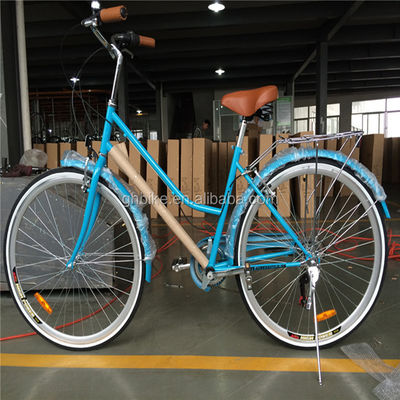 Синий цвет 7 скорости Винтажный Lady City Cruiser Bike Женщины Ретро велосипеды для городской жизни