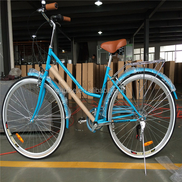 Синий цвет 7 скорости Винтажный Lady City Cruiser Bike Женщины Ретро велосипеды для городской жизни